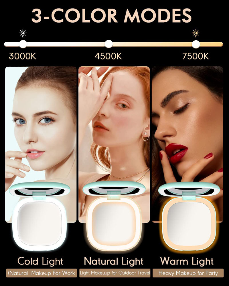 LED Lighted Makeup Mirror With Light Cosmetic Mirror 5x Magnifying Compact Pocket Portable Travel Unversial USB Rechargeable Design