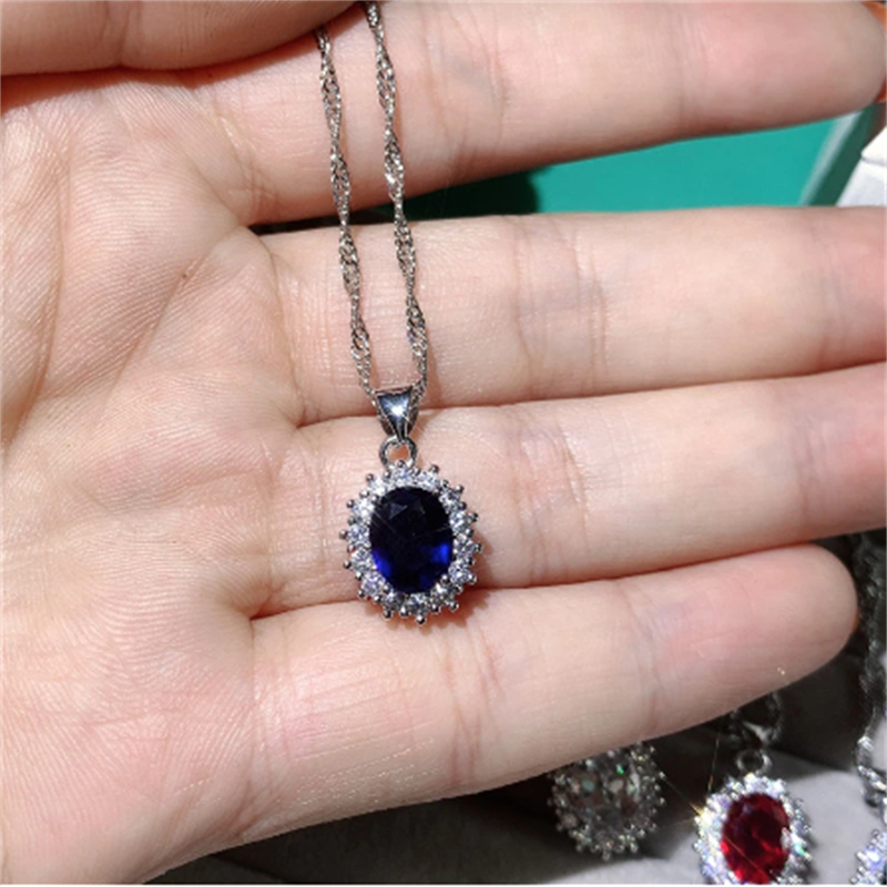 Prinsessan Diana hängen 925 Sterling Silver AAAAA CZ Statement Royal Wedding Pendant Necklace For Women Birthstone Party Jewelry