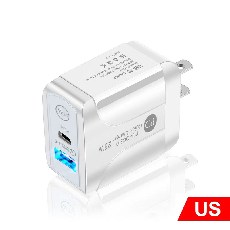 USB-C Hızlı Şarj QC3.0 PD Şarj Cihazı 18W 25W USB Tip C Cep Telefon Duvarı Şarj Cihazı Adaptörü iPhone Samsung AB UK ABD Fiş Çift Bağlantı Noktaları Hızlı Şarj Cihazı