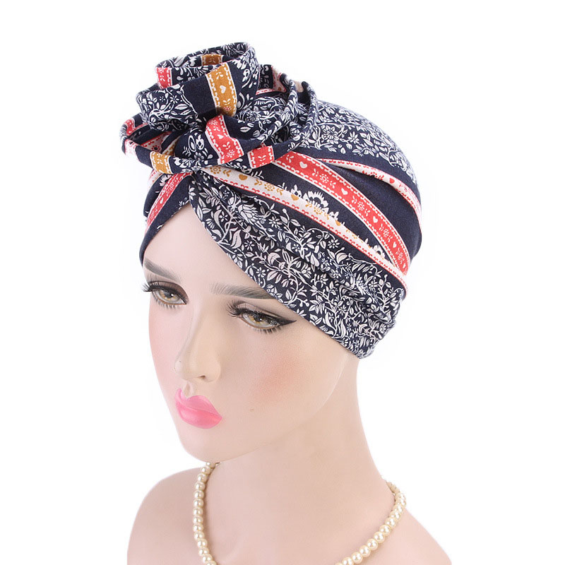 Indian Turban Women African Print Flower Chemo Cap Muslim Hijab Headscarf Wrap Beanies Bonnet Hair Loss Head Cover Wrap Headwear