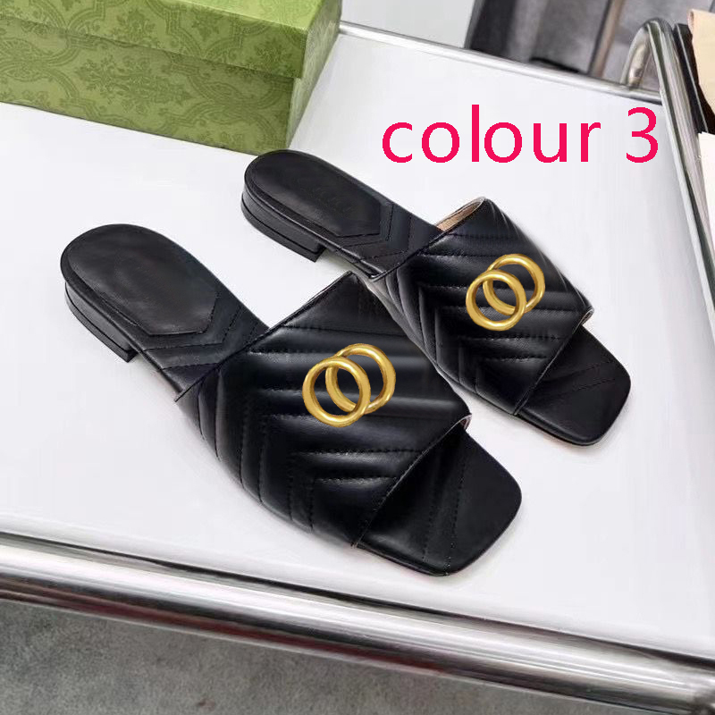 Classic designer slipper women beach slippers leather letter lady Flat shoe Metal buckle Slides summer woman shoes Lazy Sandals Large size 34-41-42 us4-us11 With box