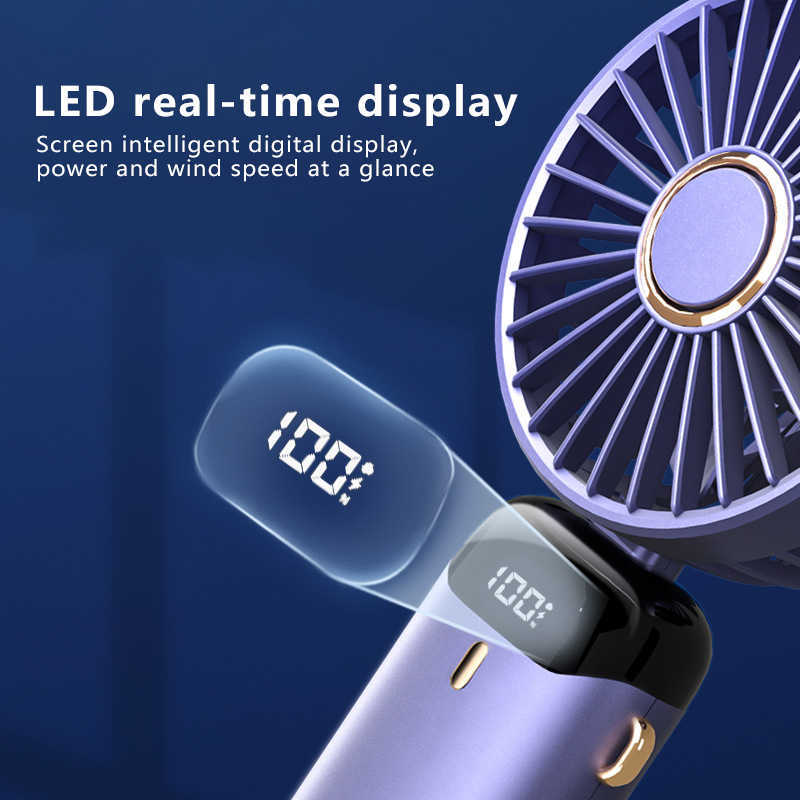 Ny 3000mAh Portable Hand-Held Fan Desktop Multifunktionell vikbar dubbelhuvud Electric Fan Digital Display med en nacke lany