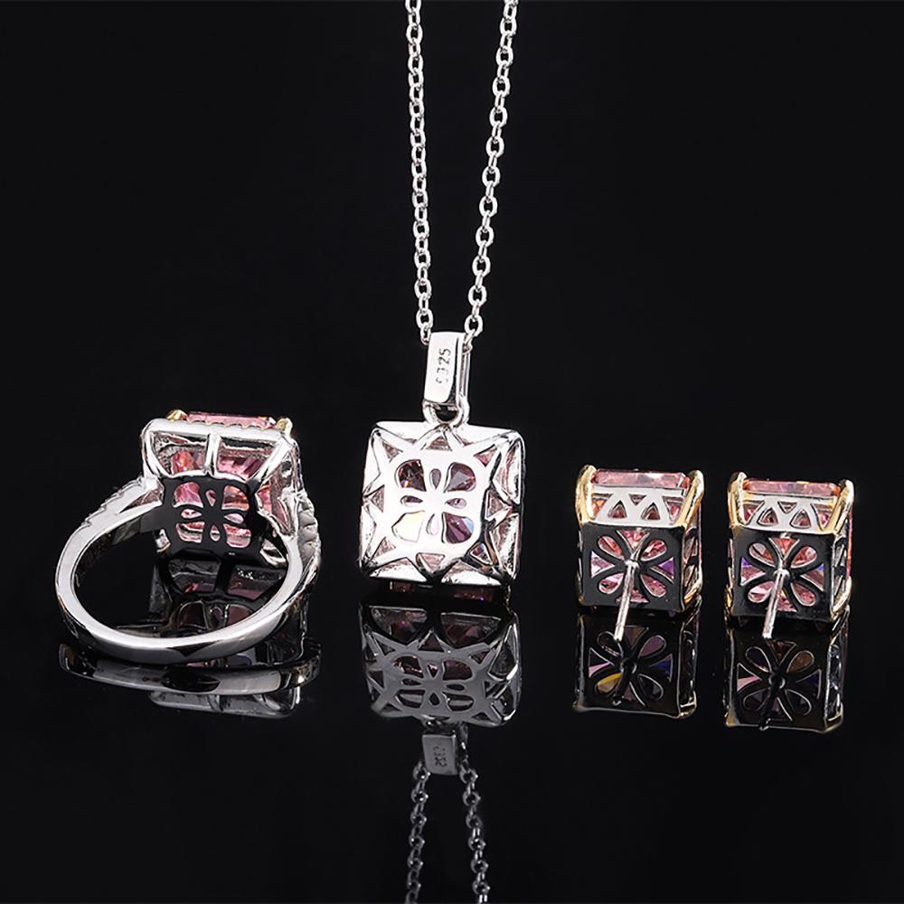 Set di lusso 100% argento 925 Padparadscha ad alto tenore di carbonio ciondolo collana di diamanti orecchini anelli set di gioielli da sposa regalo le donne