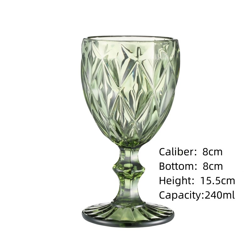 European Style Embossed Stained Colored Wine Glass Lamp Thick Goblets Milk Juice Sparkling Champagne Glass Drinking Cup for Party Wedding Kitchenware