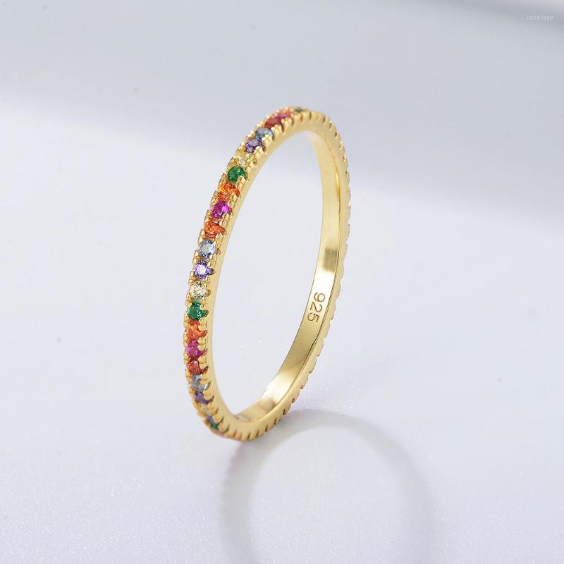 Cluster Rings 925 Silver Ring With Full Eternity Colorful Cubic Zirconia Gemstones Rainbow For Girls Women Fine Wedding Bands Jewelries