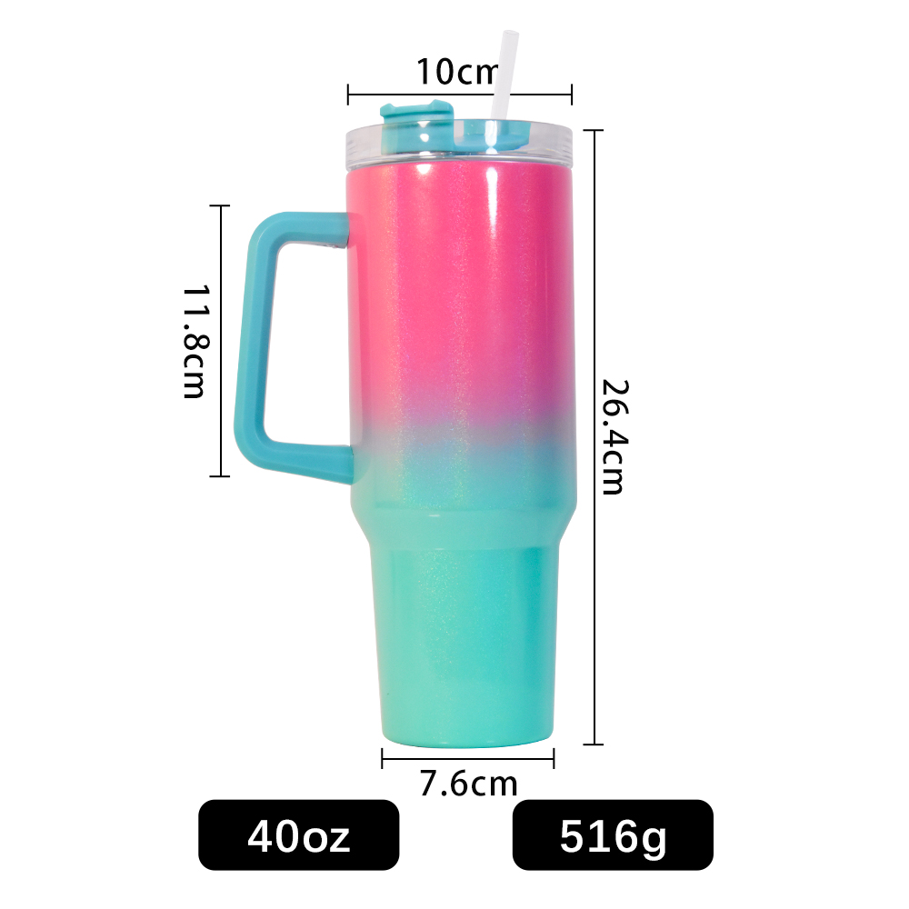 Armazém de estoque de 40 oz de canecas Glitter Casos Gradualmente Tumbler com tampas Handeldas Café de aço inoxidável de aço grande capacidade de cerveja Water Botting Camping Cup B5