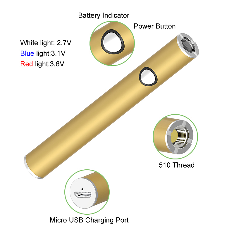 Bateria máxima autêntica de cartucho de 11,2 mm de diâmetro 380mAh tensão de pré-aquecimento VV Vape Pen para 510 carrinhos