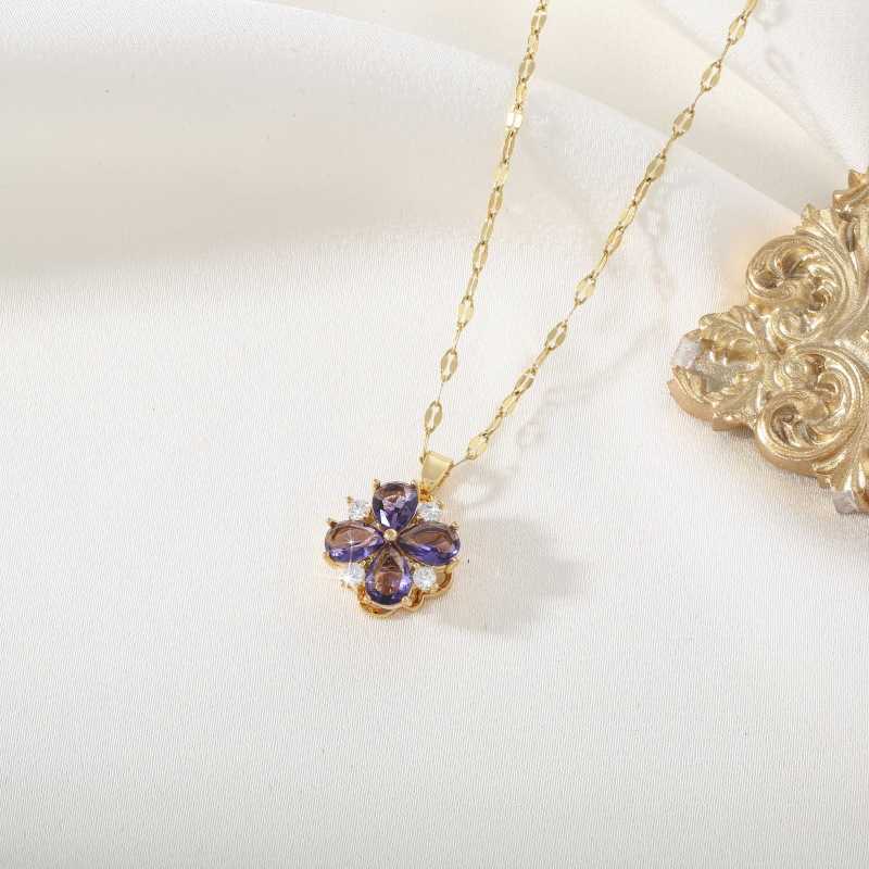 Halsband kreativa roterande lila zirkoniumblomma hängande kedja engagemang halsband kvinnors koppar smycken parti g220524