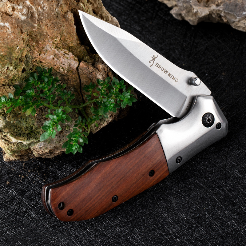 2023 New Spot Outdoor Folding Knife High Hardness Self-Defense Portable Color Wooden Handle Small Knife Portable Army Knife Camping Fruit Knife 