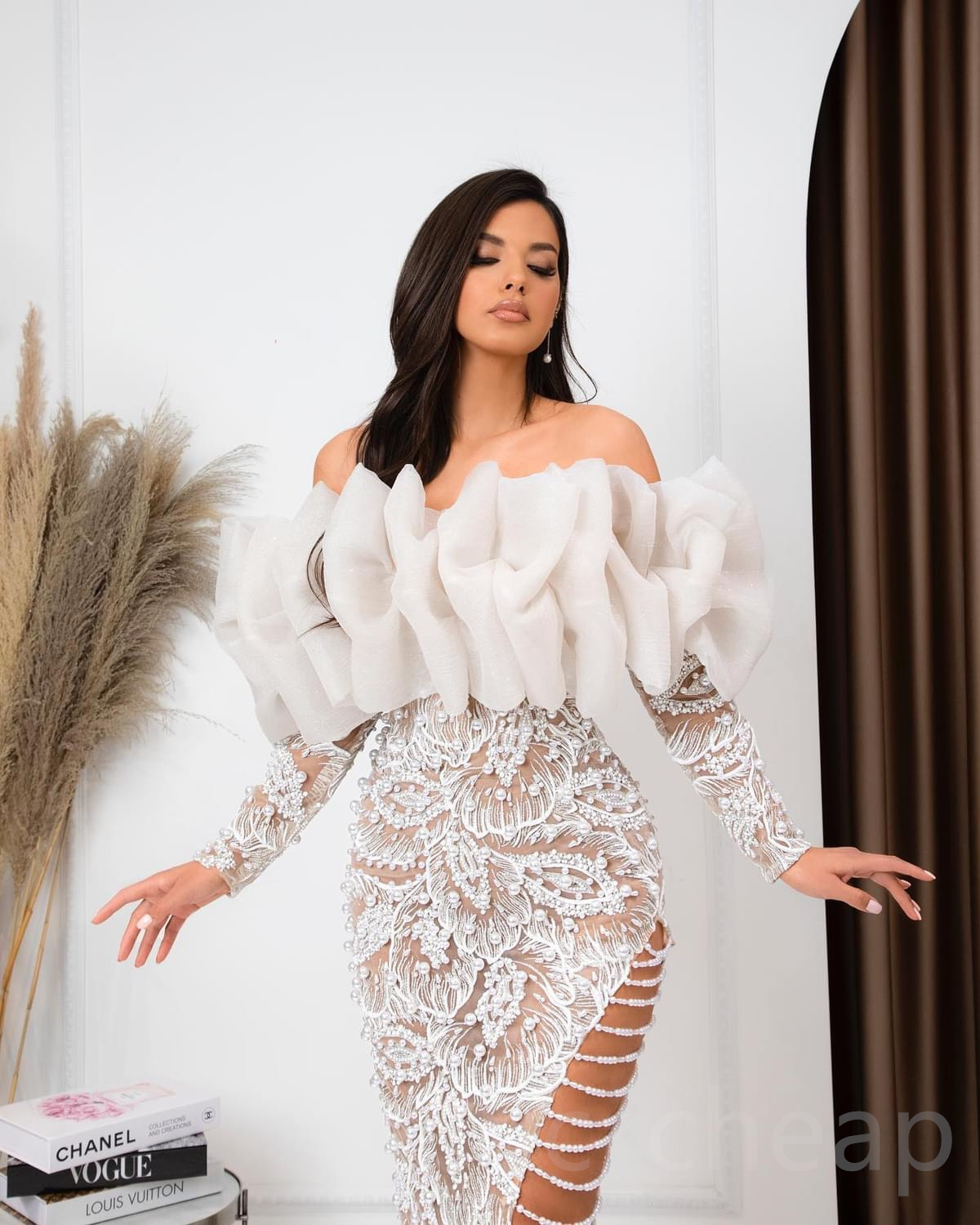 2023 Mai Aso Ebi Blanc Gaine Robe De Bal Dentelle Perles Sexy Soirée Formelle Partie Deuxième Réception Anniversaire Robes De Fiançailles Robe Robe De Soirée ZJ318