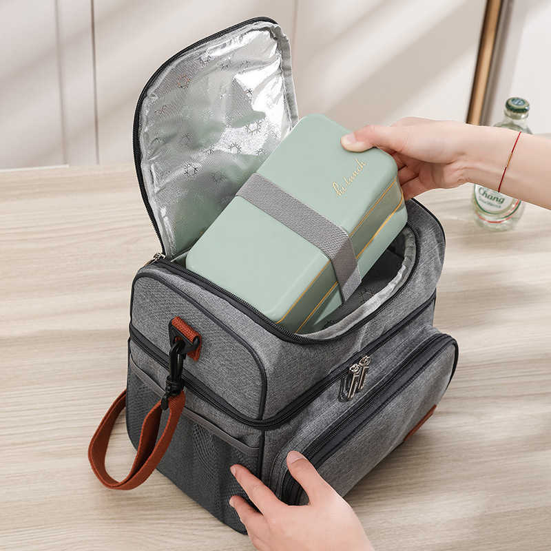 Backpacking Packs Double insulated lunch portable outdoor picnic cooler ice waterproof large capacity hot bento box bag P230524