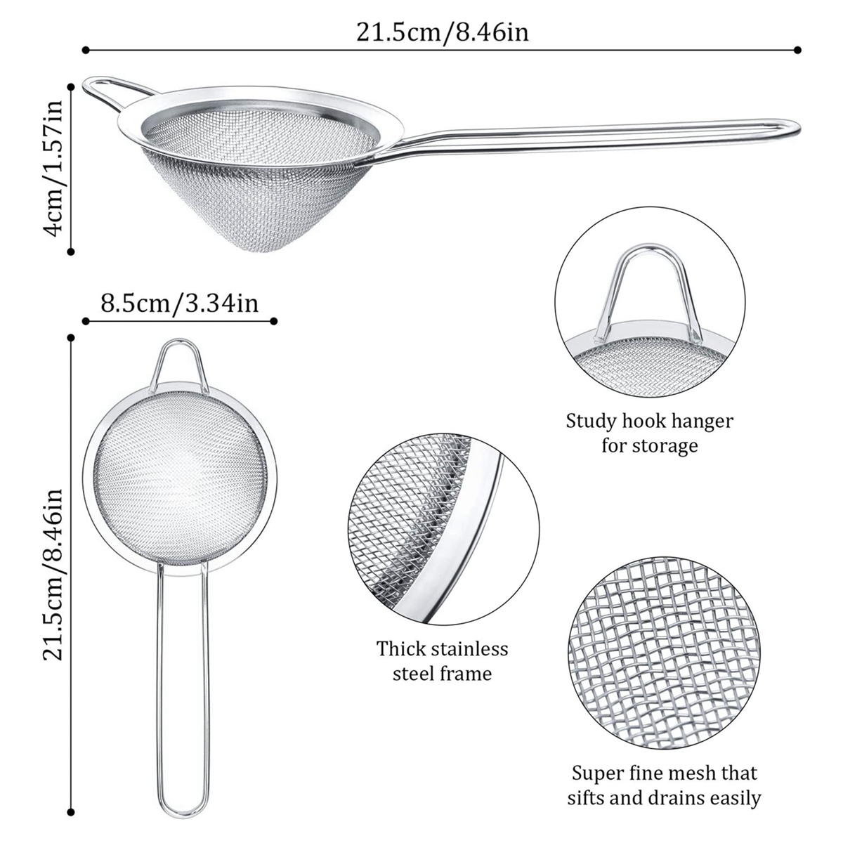 Colanders 304 Stainless Steel Conical Cocktail Strainer for Beer Juice Coffee Oil Strainers Bar Tools Cocktail Fine Mesh Spoon Strainer