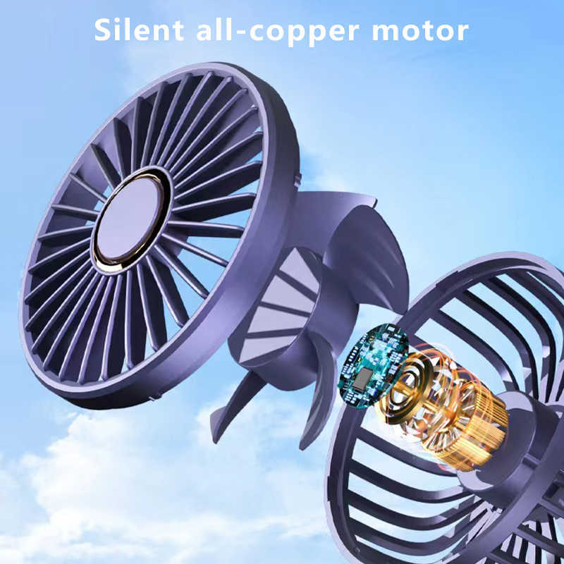 Ny 3000mAh Portable Hand-Held Fan Desktop Multifunktionell vikbar dubbelhuvud Electric Fan Digital Display med en nacke lany