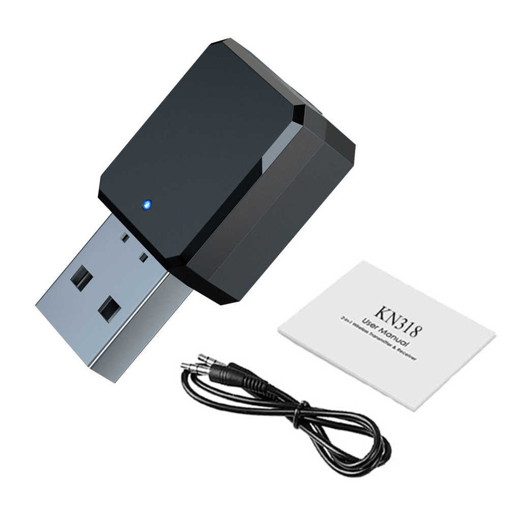 Receptor de áudio de novo KN318 Bluetooth 5.1 Receptor de áudio Dual Aux Aux USB Carro de estéreo de chamadas de chamada sem fio Adaptador de vídeo Adaptador de áudio Receptor de vídeo