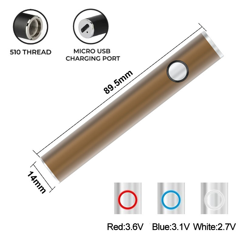 Chine Batterie maximale d'origine Batteries de cartouche de 14 mm de diamètre 650 mAh Préchauffer le stylo vape VV à tension variable pour 510 chariots avec passage USB Prix direct d'usine