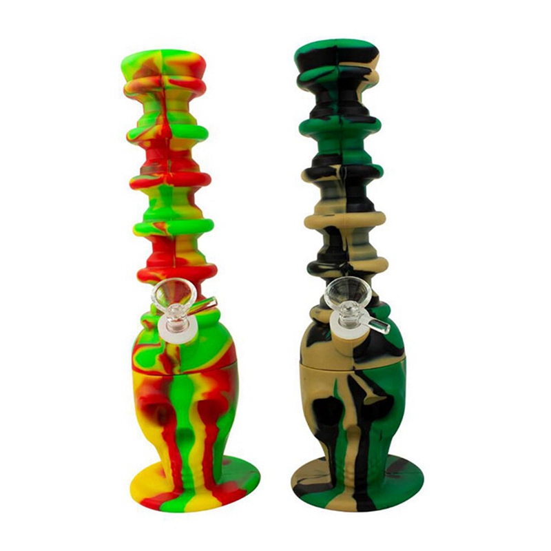 Fumer Coloré Silicone Crâne Forme Bong Bubbler Pipes Kit Amovible Portable Télescopique Herb Tabac Filtre Bol Pipes À Main Narguilé Pipe À Eau Porte-Cigarette