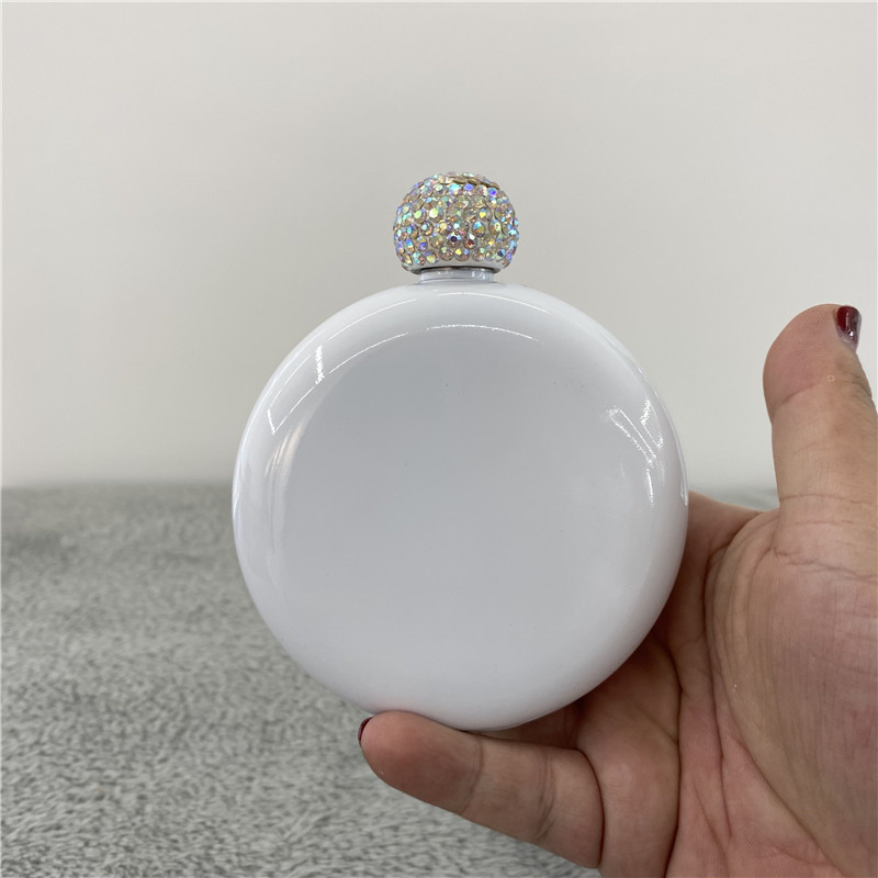 5oz Hip Flasks Blank Sublimation Stainless Steel Flagon Mini Portable Wine Pot Beer Whiskey Drink Bottle Pocket Round Flask with Diamond Lid