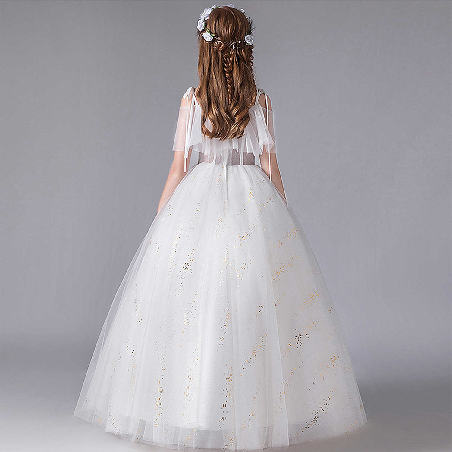 Girl's jurken bloem formeel avond feest elegante jeugd tule layer prinses big girl deluxe verjaardag jurk g220523
