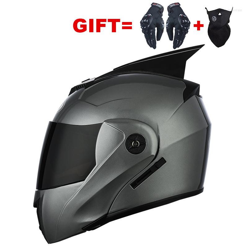Motorradhelme 2023 Flip Up mit Ohr Dual Lens Full Face Modular Elektro Motocross Helm Unisex Racing für Erwachsene Mannfrauen