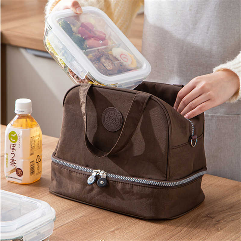 Backpacking Packs Portable Double Layered Lunch Bag stor kapacitet matisolerad heta låda kvinnors barnpicknick kylare handväska middag bento container p230524