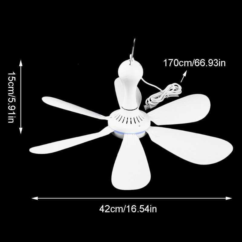 Fã do leque USB silencioso ventilador de teto de 6 lâminas de 4 velocidades de fã de suspensão para camping camp dormito acampamento de campista ao ar livre tendas de campista pendurada