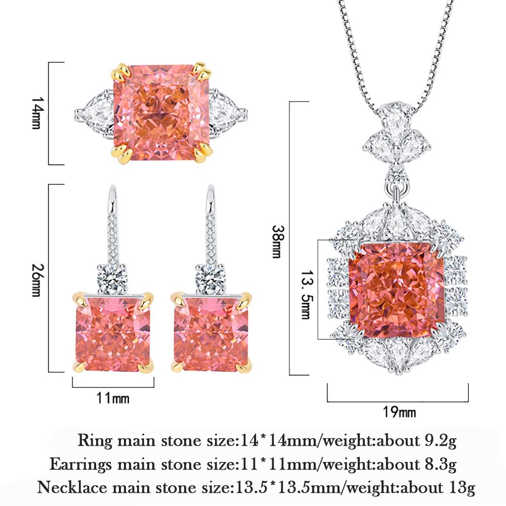 Set di lusso 100% argento 925 Padparadscha ad alto tenore di carbonio ciondolo collana di diamanti orecchini anelli set di gioielli da sposa regalo le donne