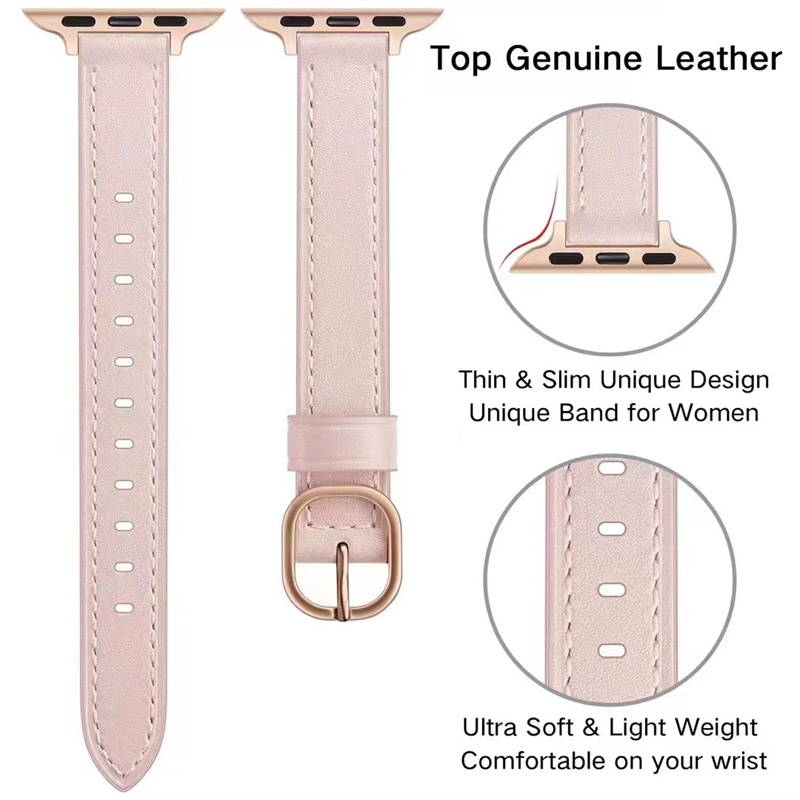 Bracelet en cuir véritable mince avec boucle en métal pour Apple Watch 8 Ultra 7 6 5 4 3 Series Bracelets Ceinture Iwatch Band 44mm 49mm 42mm 40mm 38mm Bracelets Accessoires