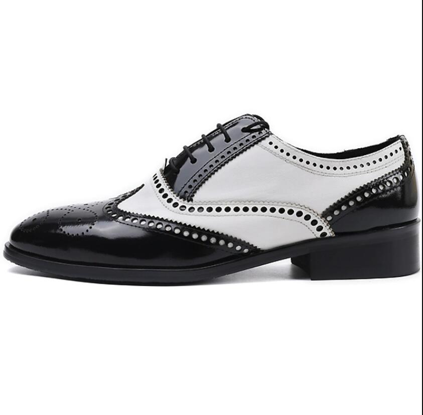 Blanc Noir Brogue Chaussures À La Main Mode Formelle Chaussures D'affaires Hommes Oxfords Grande Taille 38-45