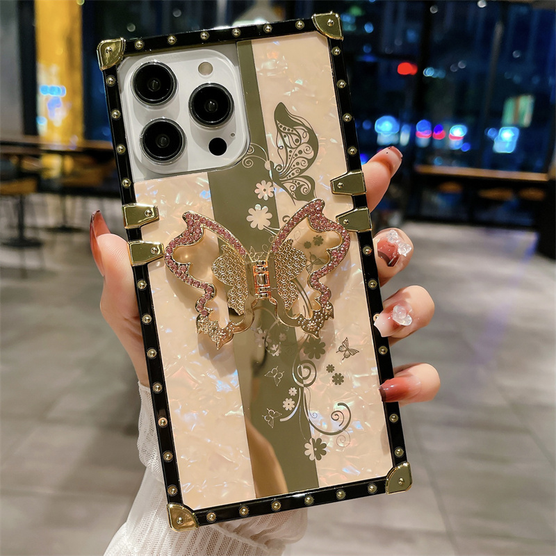 Designer de moda Shell Flower Butterfly Kickstand Casos de telefone para iPhone 14 Pro Max 13 12 11 Pro XR XS 7 8 Samsung S21 S22 Plus S23 Ultra Luxury Holder Shopsoop Topa à prova de choque