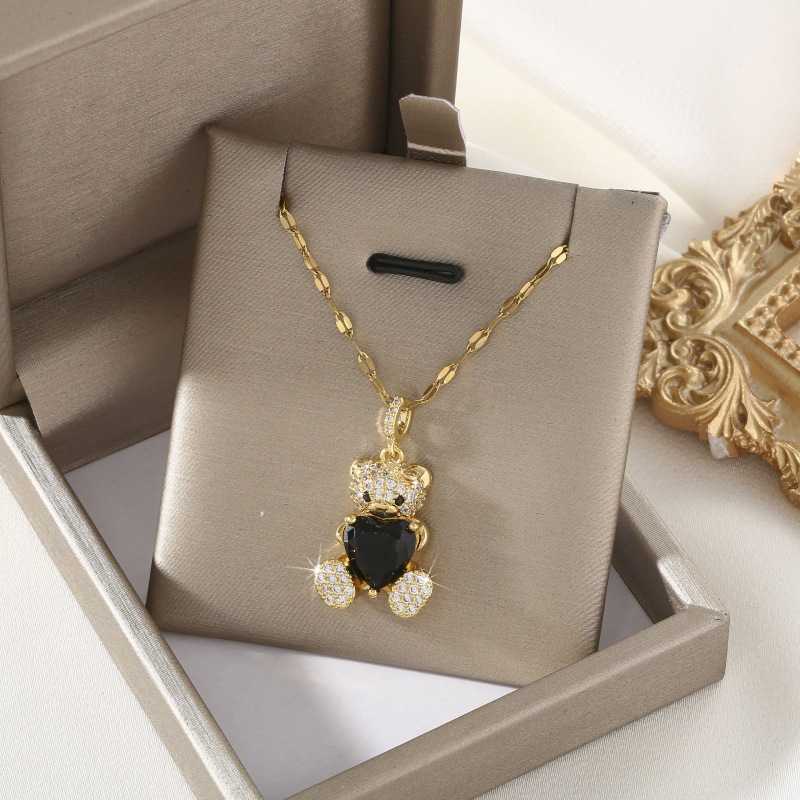 Colares pendentes estilo boêmio em forma de coração de zircão preto colar de pendente de pingente feminino jóias de jóias acessórios de animais abridor de garrafa G2205524
