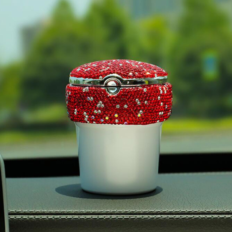 Colorful Diamond CAR Ashtray Cups Style Inlay Rhinestones Dry Herb Tobacco Cigarette Smoking Ash Container Ashtrays LED Lighting Cars Decoration Car Holder DHL