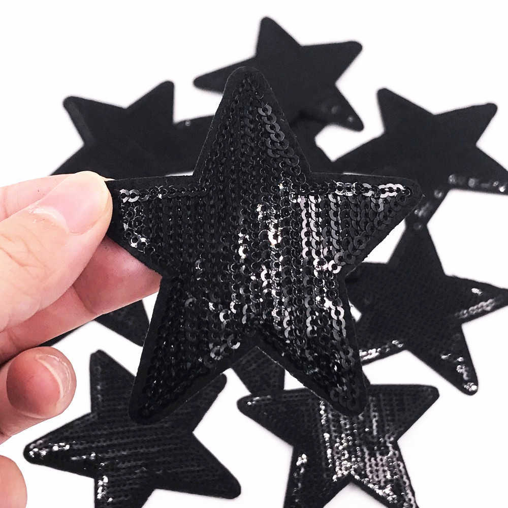 20PSCSEWING FERRAMENTAS DE FERRAMENTAS GRATUITAS DE BLACK STAR DIY Patches para roupas Acessórias de adesivos de bordados de roupas Acessórios e emblemas de patch de lantejoulas P230524