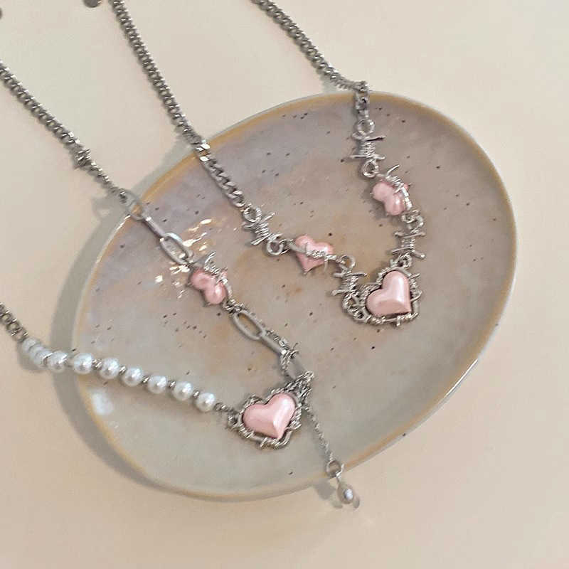 Halsband Jwer Luxury Elegant Pink Love Pendant Women's Gothic Short Vintage Fashion Charm Halsband Y2K Jewelry 90s G220524