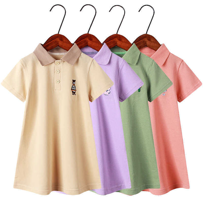 Abiti da ragazza T-shirt da bambina in cotone estivo bambini Polo viola verde casual T-shirt da principessa G220523