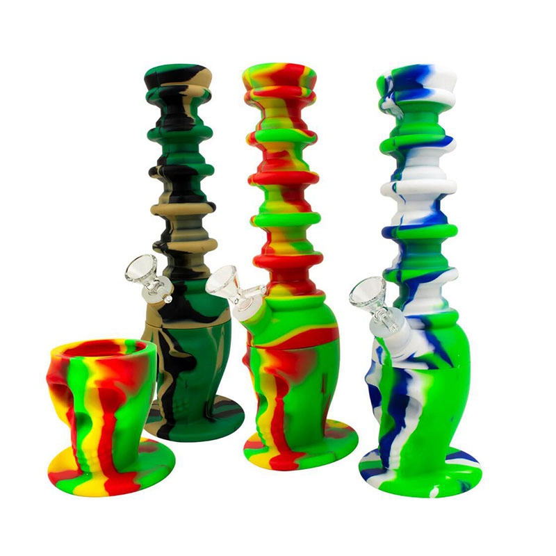 Rauchen bunte Silikon-Schädel-Form Bong Bubbler Pipe Kit abnehmbare tragbare Teleskop-Kraut-Tabak-Filterschale Handpfeifen Shisha Wasserpfeife Zigarettenspitze