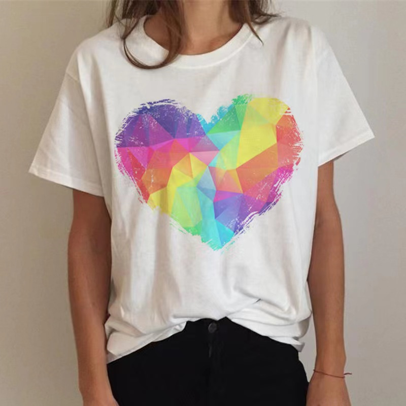 Tasarımcı Kadın T-Shirts Pamuk bağı LGBT STR Tee Top Şort Renkli Şerit Baskılı Mürettebat Boyun Kollu Kadınlar Şort Bayanlar Katı Femme Vintage Tshirts Tee