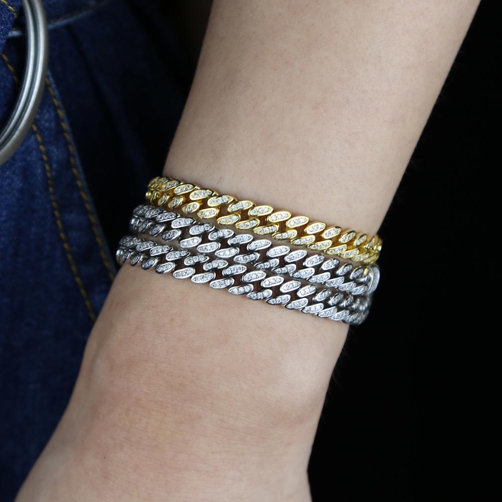 Bracelets Gold Silver Color Iced Out Crystal 6.5mm Miami Cuban Chain Bracelet AAA CZ Cuban Bracelet Rock Women Men Hiphop jewelry