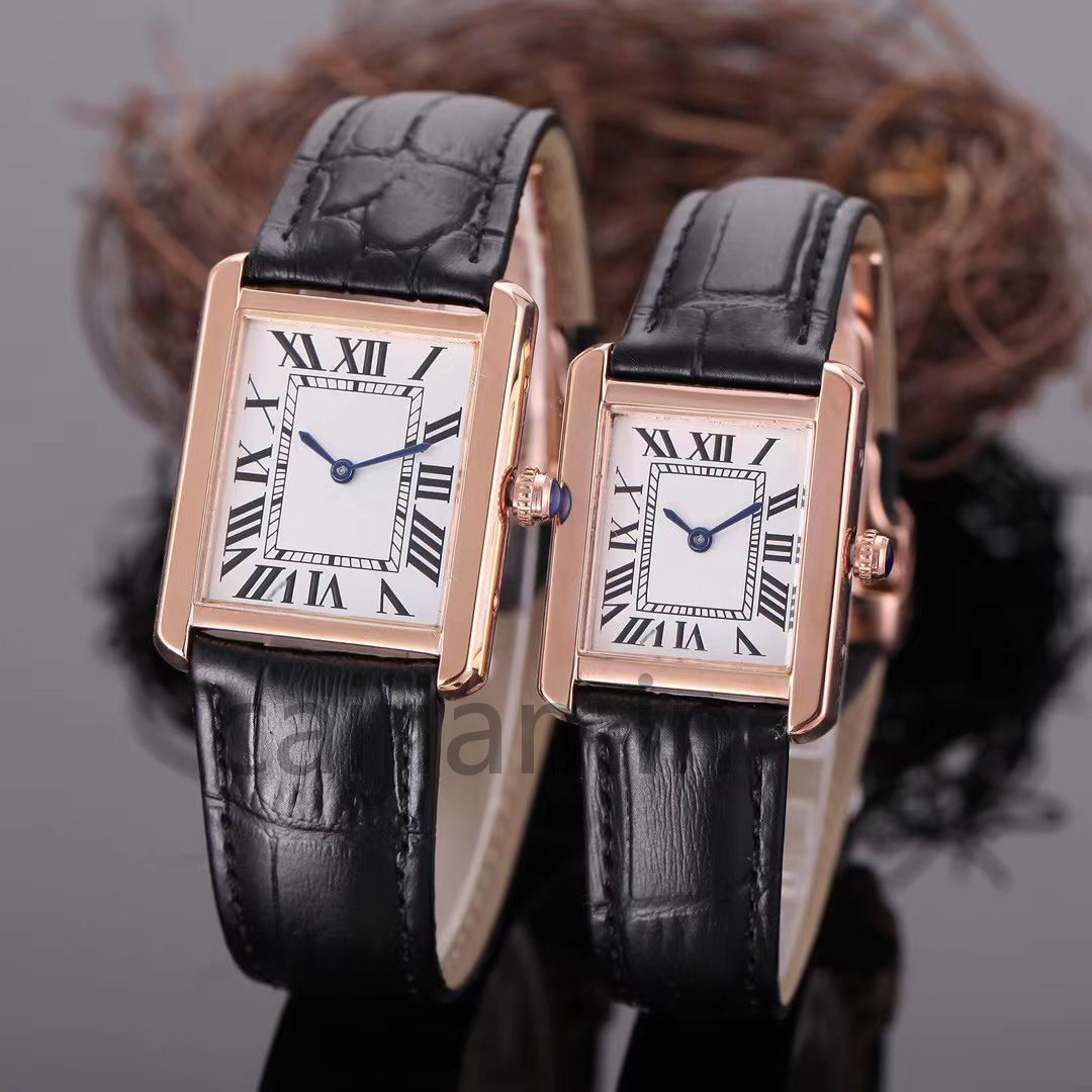 女性が女性の時計を監視する男性Quartz Luxury wristwatch Rectangle Small Dialener Watch Leather Strap Watch高品質235x