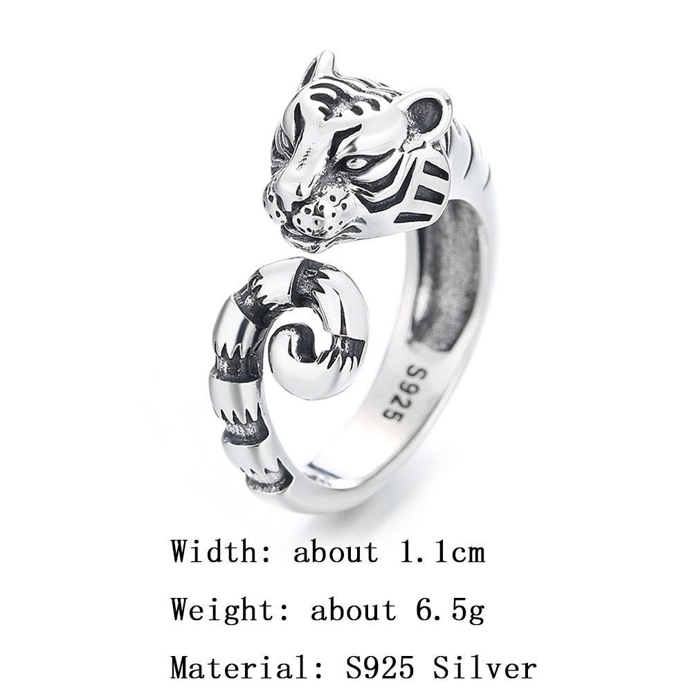 Anneaux Balmora S925 Silver mignon Animal 3D Tiger Ring pour femmes hommes Vintage Sculpture Punk Hip Hop Open Empilement Ring Jewelry Gift