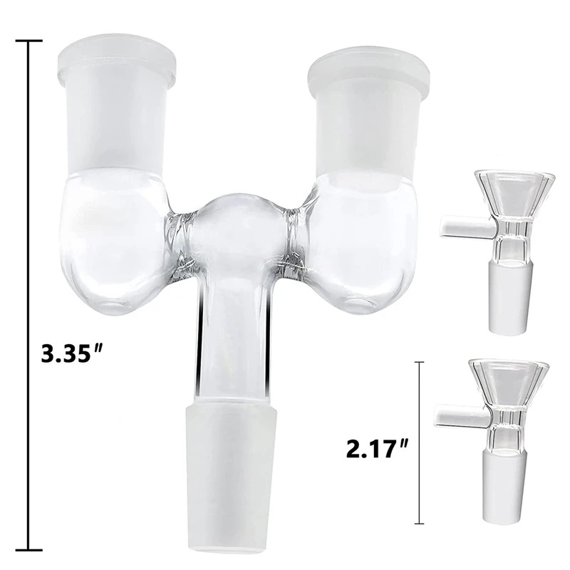 Adaptador desplegable de vidrio: macho a hembra, doble tazón, 14,5 mm / 18,8 mm para tuberías de agua Bongs - Nueva llegada