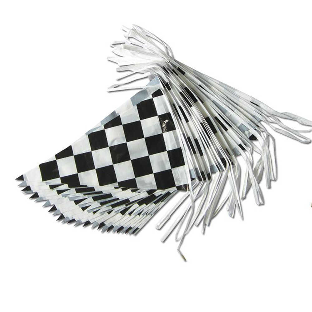 Banner Flags 30m Flags PE Black White For Birthday Racing Car Theme Party Checkered Racing Bunting Garland Banner Pennant Flag G230524