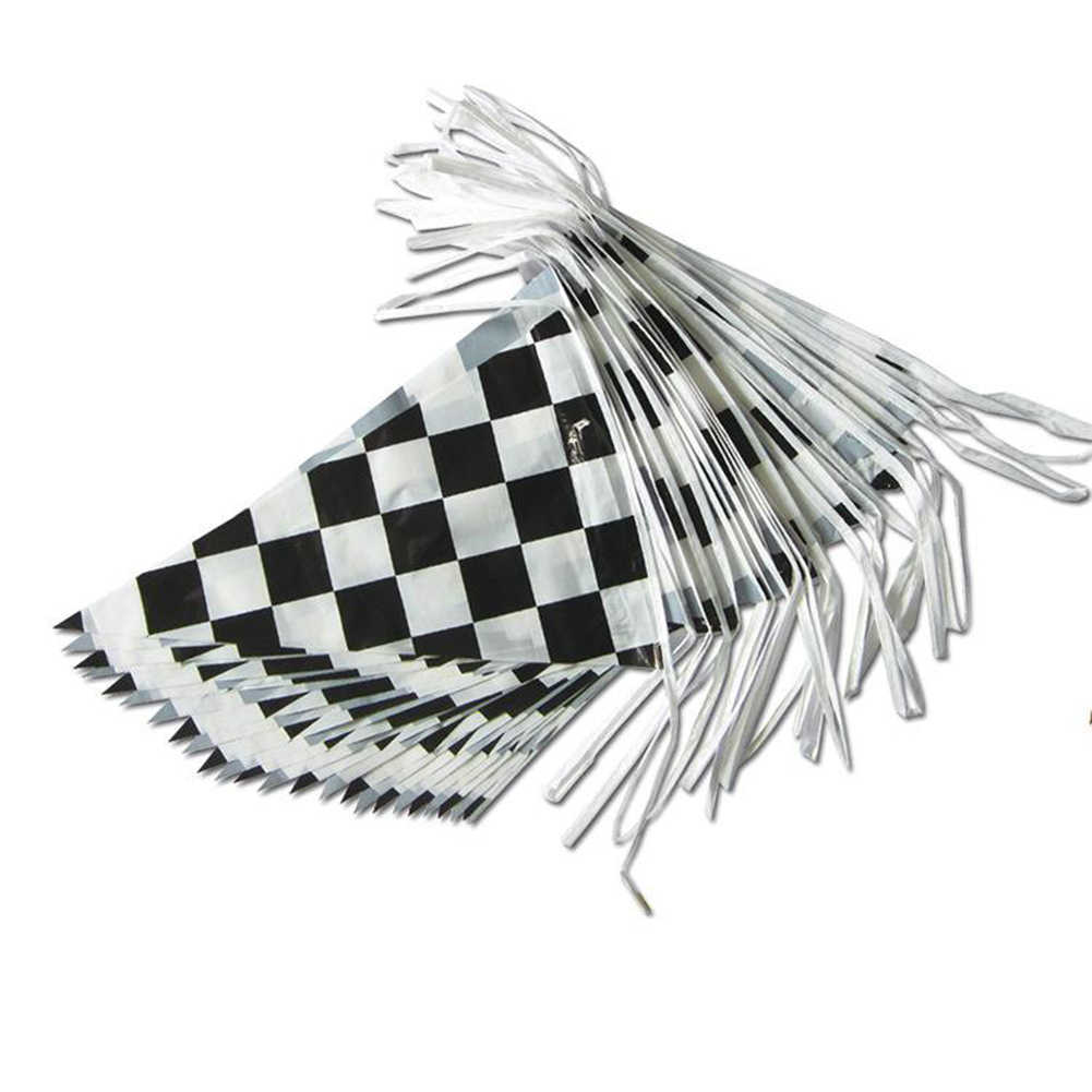 Banner Flags 30m Flags PE Black White för födelsedagstävlingsbil Temeparty rutig racing bunting Garland Banner Pennant Flag G230524