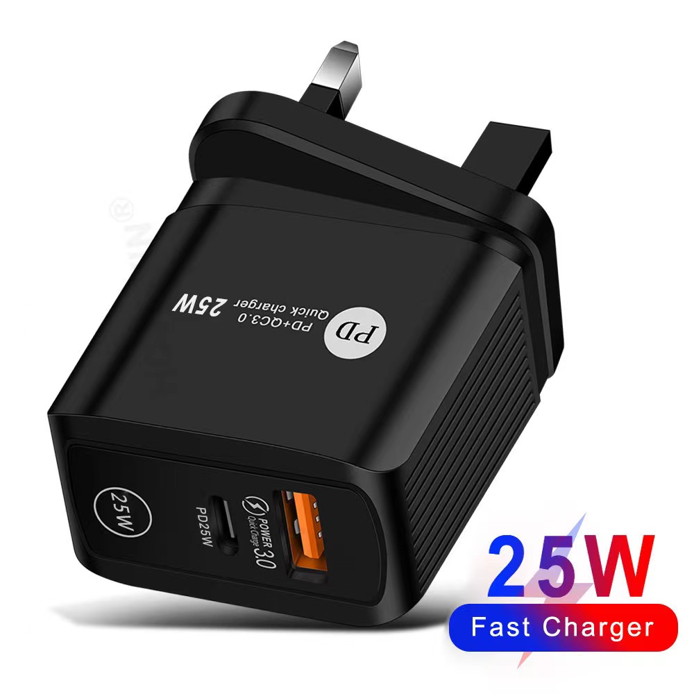 18W 25w Quick Fast Charge QC3.0 PD USB Type C AC Dual Ports Travel Wall Charger Adapter Eu US UK Plug For Samsung S22 Note 10 Iphone 14 13 Lg Android phone Tablet