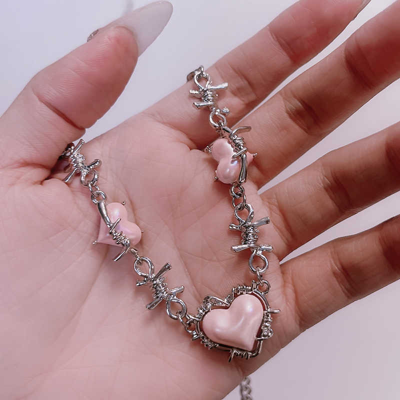 Halsband Jwer Luxury Elegant Pink Love Pendant Women's Gothic Short Vintage Fashion Charm Halsband Y2K Jewelry 90s G220524