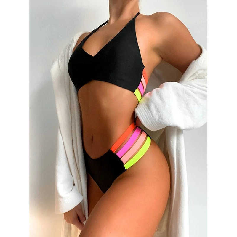 Tengweng Black Mesh Bikini 2022 Bandeau Sexy High Taille Swimwear Vrouw 2 stuks Set zwempak Badpak Dames Baden Beach AA230524