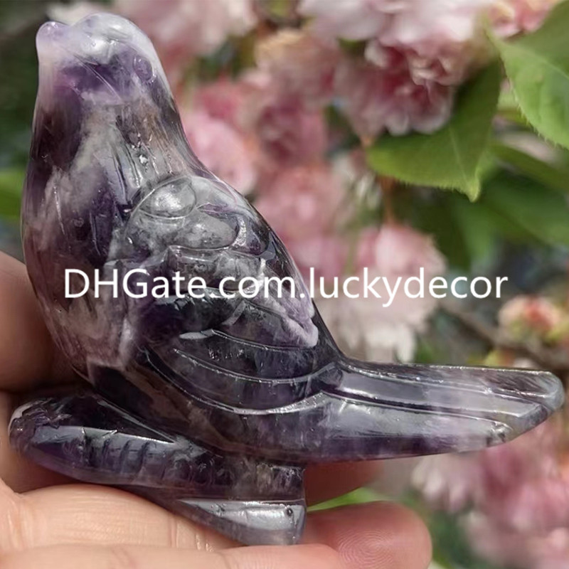 Ручная резная мечта Chevron Amethyst Bird Sculpture искусство духовный минеральный камень каменные воробьев. Фигурная фигурная статуэтка Кварце