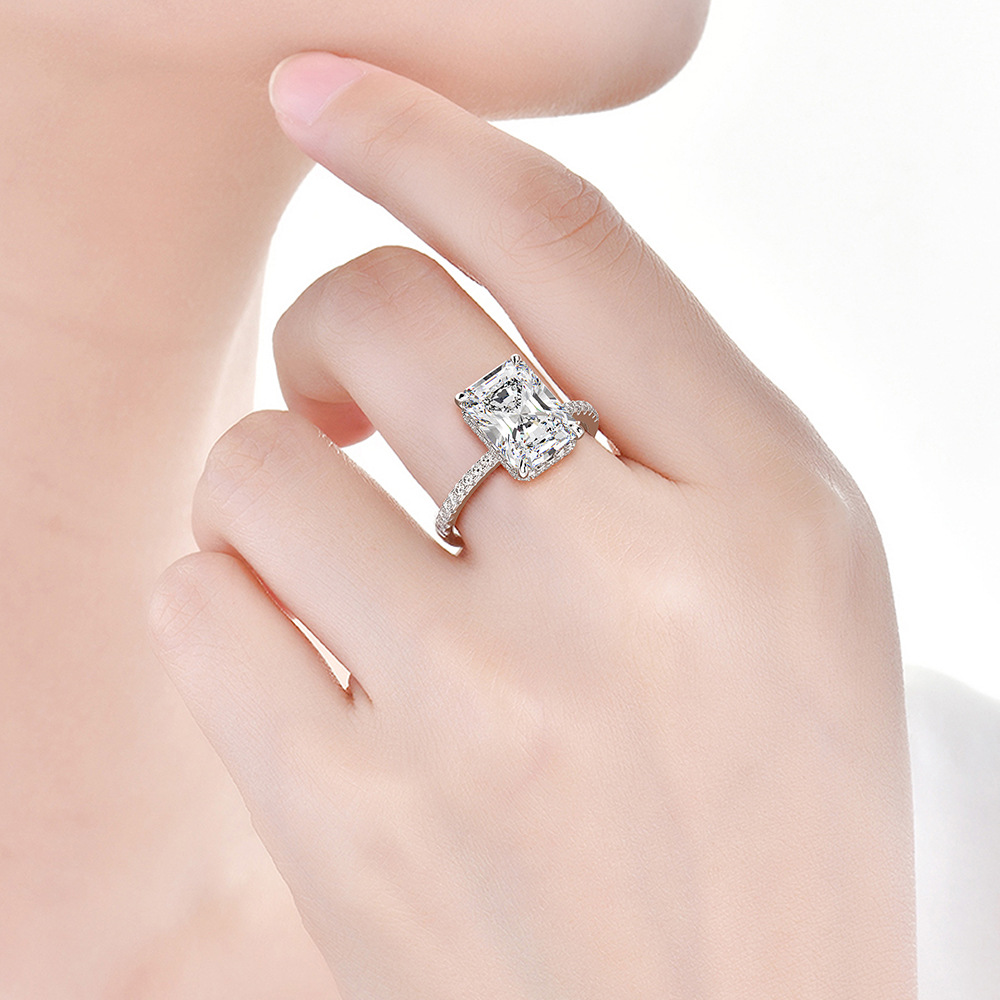 Radiant Cut 3Ct Moissanite Diamond Promise Ring 100% vero argento sterling 925 Anelli di fidanzamento fedi nuziali gioielli da donna