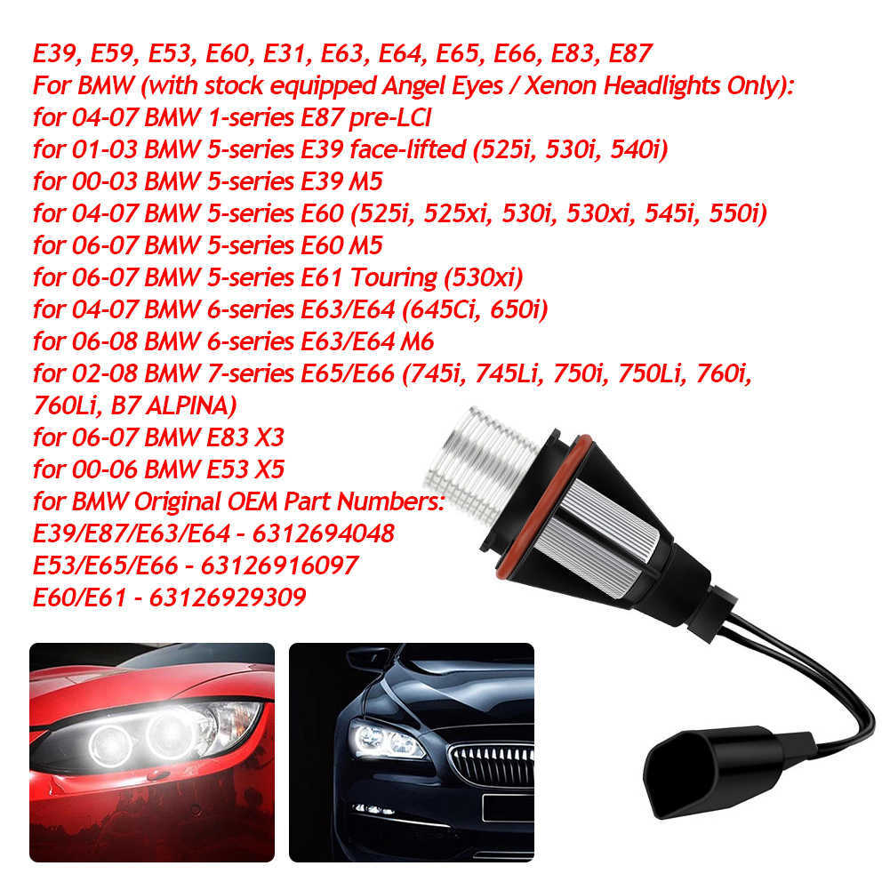 Nuovo Angel Eyes Indicatore luminoso Lampadine Fari luminosi Accessorio auto di ricambio Bmw E39 E60 E63 E64 E53 5 6 7 X3 X5