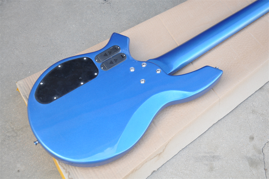 Guitare basse électrique bleu métallisé à 5 cordes d'usine avec circuit actif, incrustation de lune, peut être personnalisée