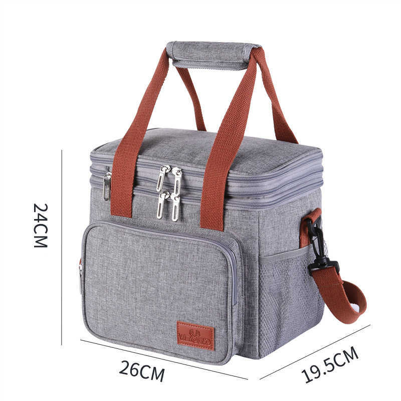 Backpacking Packs 16L stor kapacitet isolerad lunch dubbelskikt Hot Bento Portable Leak Proof Meal Bag Picnic Cooler Handväska P230524